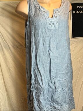 Pure Linen Soft Blue Eyelet Linen Tunic Dress 1X Plus New with Tag NWT